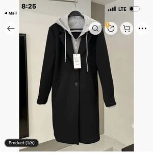 Elegant Black Trench Coat with Gray Accents